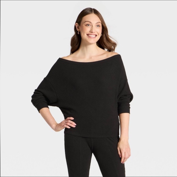 NWT Black Ribbed Off-Shoulder Sweater - Picture 1 of 5